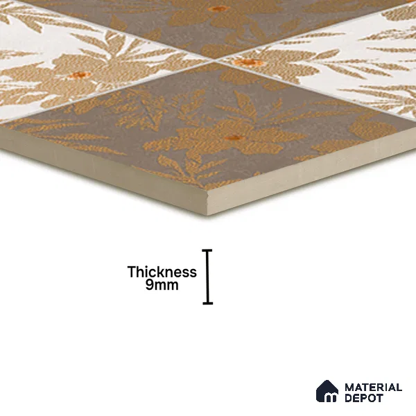 Floral Wall Tile TL 07250 Plana 8008 GLM (Gold) 1 ft x 1 ft Ceramic Matte Finish - 9 mm | 2 mm Spacer is Mandatory | Please Expect a Slight Variation of Pattern